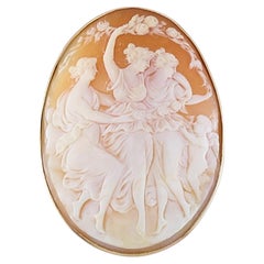 Vintage 10k Gold Three Graces Cameo Brooch, Classical Figure Design
