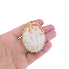 Vintage 10k Gold Three Graces Cameo Brooch, Classical Figure Design