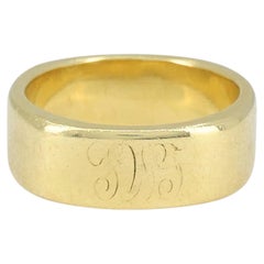 Vintage Cartier 18k Yellow Gold Wide Band Ring with Engraved Monogram