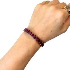 Vintage 18k Gold Ruby Hinged Bangle Bracelet Mid 20th century