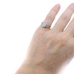 Vintage Old European Cut Diamond Bridal Set in 18k White Gold and Platinum
