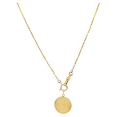 14k Gold Coin Holder Pendant 14k Bar Link Chain Necklace