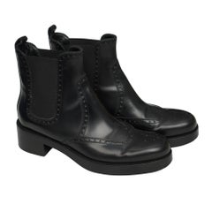 Hermès Paris Black Leather Brogue Chelsea Ankle Boots Made in Italy Size 39