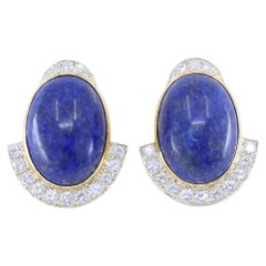 Orecchini a clip Sterlé Paris in oro 14 carati con lapislazzuli e diamanti, anni '60 - '70 circa