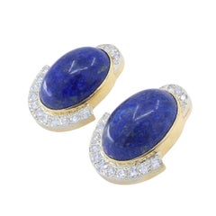 Orecchini a clip Sterlé Paris in oro 14 carati con lapislazzuli e diamanti, anni '60 - '70 circa