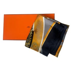 Hermès Feux d’Artifice Silk Scarf by Michel Duchêne 1987 90cm Black Gold Gray