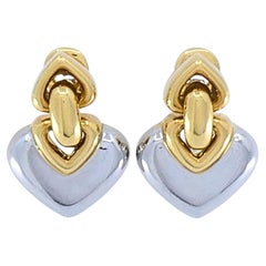 Bvlgari 18k Yellow Gold & Steel Doppio Cuore Heart Drop Bulgari Earrings