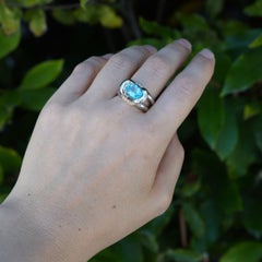 Bague vintage Marina B en or blanc et jaune 18 carats, sertie d'une aigue-marine et de diamants