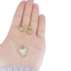 Vintage 14k Yellow Gold Gold-in-Quartz Heart Pendant and Dangle Earrings Set