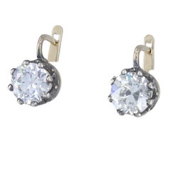Antique Two Tone Diamond Drop Earrings 14k Gold Silver Old European Cut