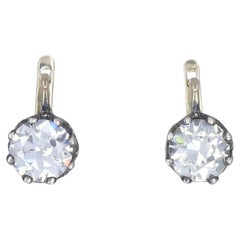 Antique Two Tone Diamond Drop Earrings 14k Gold Silver Old European Cut