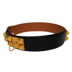 Hermès Collier de Chien Black Leather Belt Gold Hardware Size 75