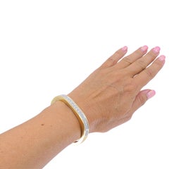 Vintage 14k Gold Diamond Bangle Bracelet, Hinged Oval Design