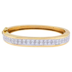 Vintage 14k Gold Diamond Bangle Bracelet, Hinged Oval Design