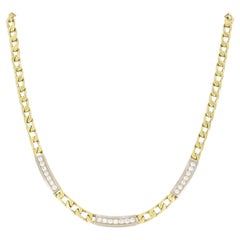 Vintage Cartier 18k Two Tone Gold Diamond Station Curb Link Necklace