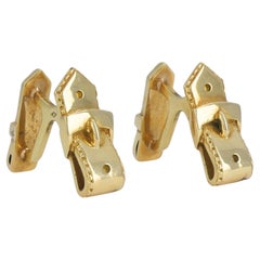 Vintage Hermès Paris 18k Gold Equestrian Cufflinks Horsebit Stirrup Belt Buckle
