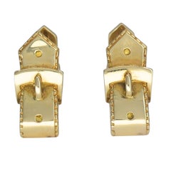 Vintage Hermès Paris 18k Gold Equestrian Cufflinks Horsebit Stirrup Belt Buckle