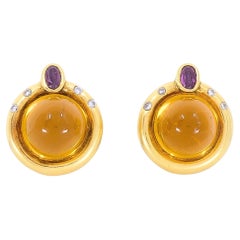 Renato Cipullo 18k Yellow Gold Citrine Diamond Accents Clip-On Earrings