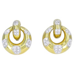 Vintage 18k Two Tone Gold Diamond Door Knocker Clip Earrings
