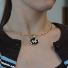 Vintage Horse Pendant Torque Choker Necklace 18k 14k Diamond Sapphire Lapis