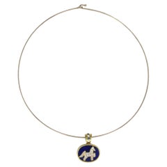 Vintage Horse Pendant Torque Choker Necklace 18k 14k Diamond Sapphire Lapis