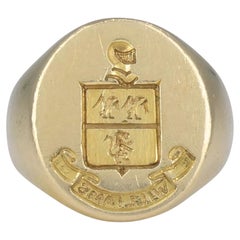 Vintage Larter & Sons 14k Yellow Gold Heraldic Coat of Arms Signet Ring 1930s