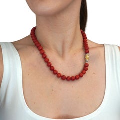 1960s Mario Buccellati 18k Two Tone Gold Diamond Red Coral Bead Necklace