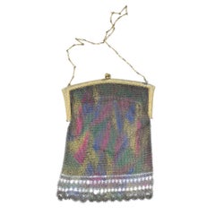 Art Deco Multicolor Mesh Evening Purse with Gold Tone Frame, Circa 1920s