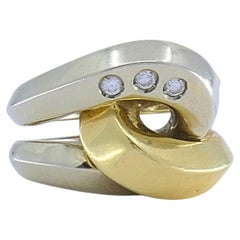 Vintage-Cocktailring von Pomellato aus 18-karätigem zweifarbigem Gold mit Diamanten und ineinander verschlungenen Elementen