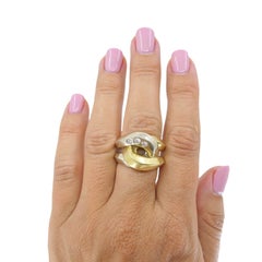 Vintage-Cocktailring von Pomellato aus 18-karätigem zweifarbigem Gold mit Diamanten und ineinander verschlungenen Elementen