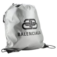 Vintage Balenciaga BB Explorer Drawstring Backpack Nylon Silver