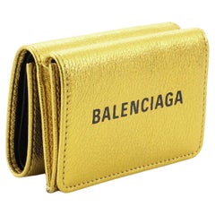 Vintage Balenciaga Logo Trifold Wallet Metallic Leather Metallic, Yellow