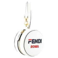 Retro Fendi Mania Logo Help Bag Charm Leather White