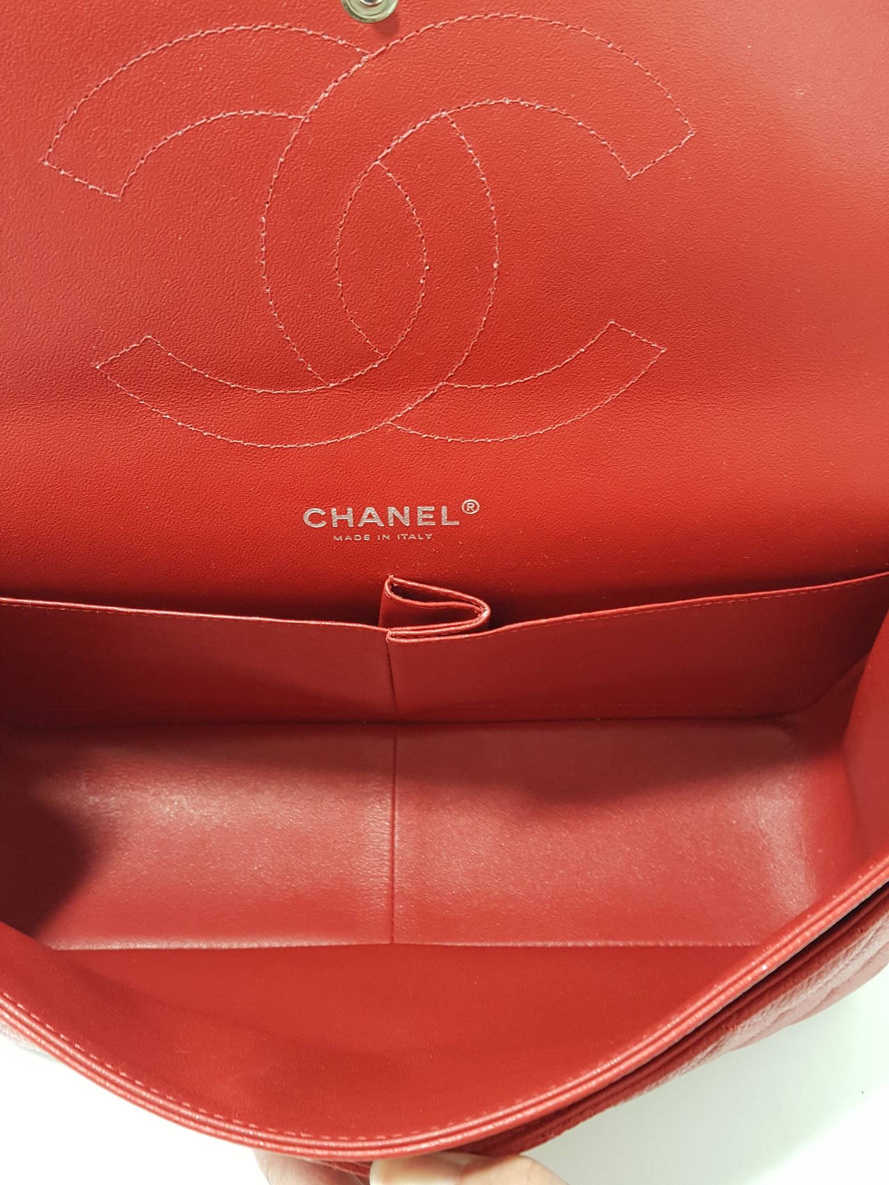 Chanel Red Caviar Jumbo Double Flap with Silver Hardware. 1