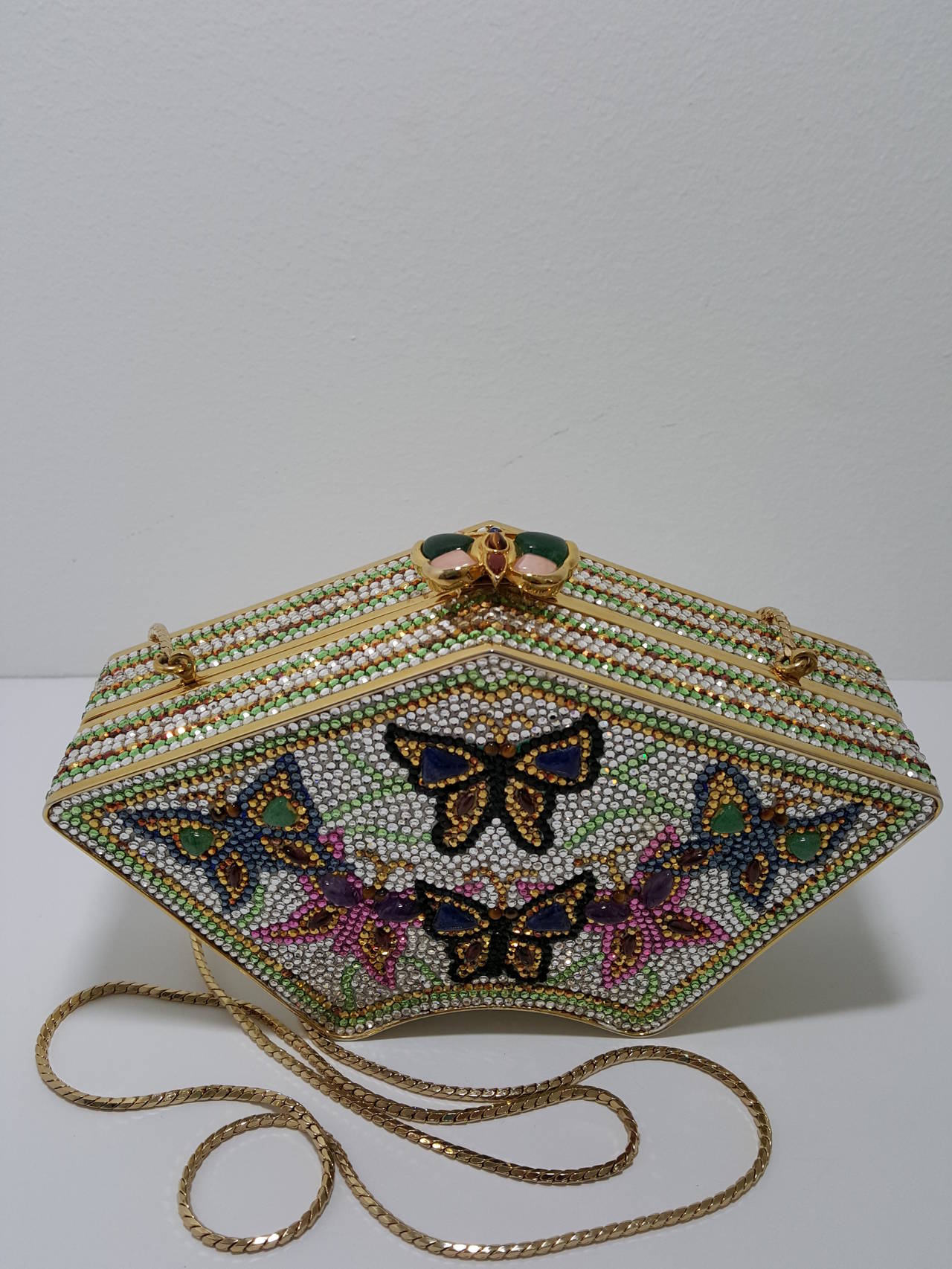 Lovely Judith Leiber Swarovski Crystal Butterfly  Minaudiere Evening Bag 1
