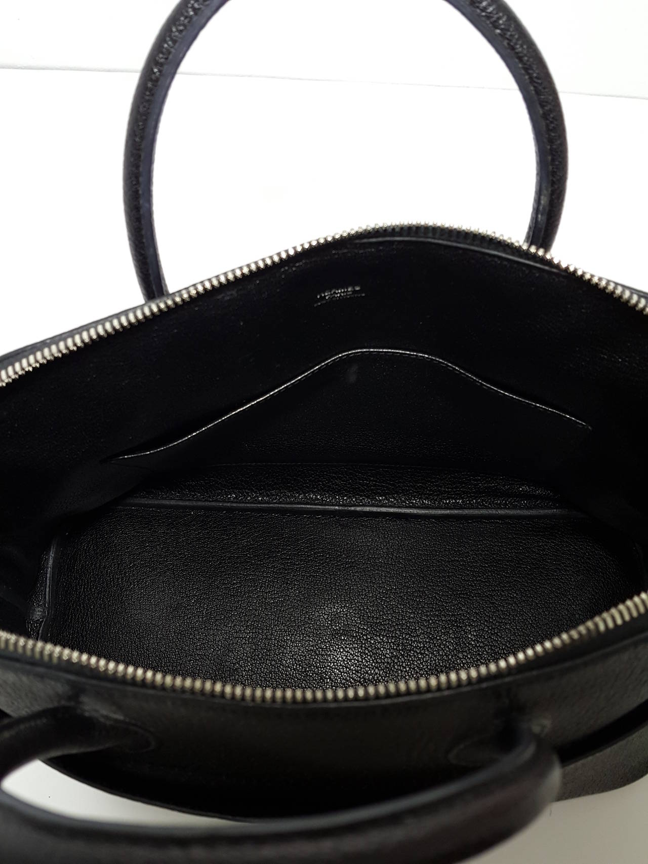 Women's HERMES Bolide 31 in Gorgeous Black Chevre (Goat Skin) With Silver Hardware