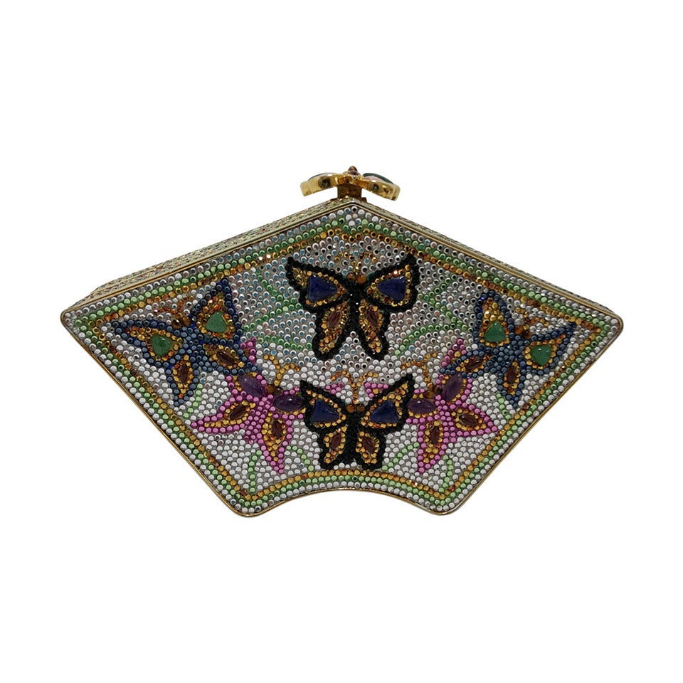 Lovely Judith Leiber Swarovski Crystal Butterfly  Minaudiere Evening Bag