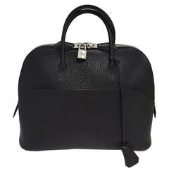 HERMES Bolide 31 in Gorgeous Black Chevre (Goat Skin) With Silver Hardware