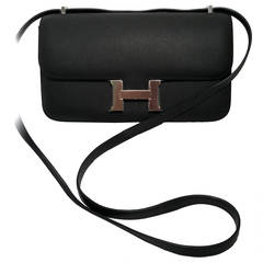 HERMES Constance Elan 25 cm Bag Black Epsom Leather w/ palladium "H"