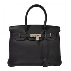 HERMES Birkin 30cm Black with Palladium Hardware in Togo Leather.