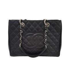 Chanel Caviar Grand Shopping Tote in Black Caviar With Silver Hardware.