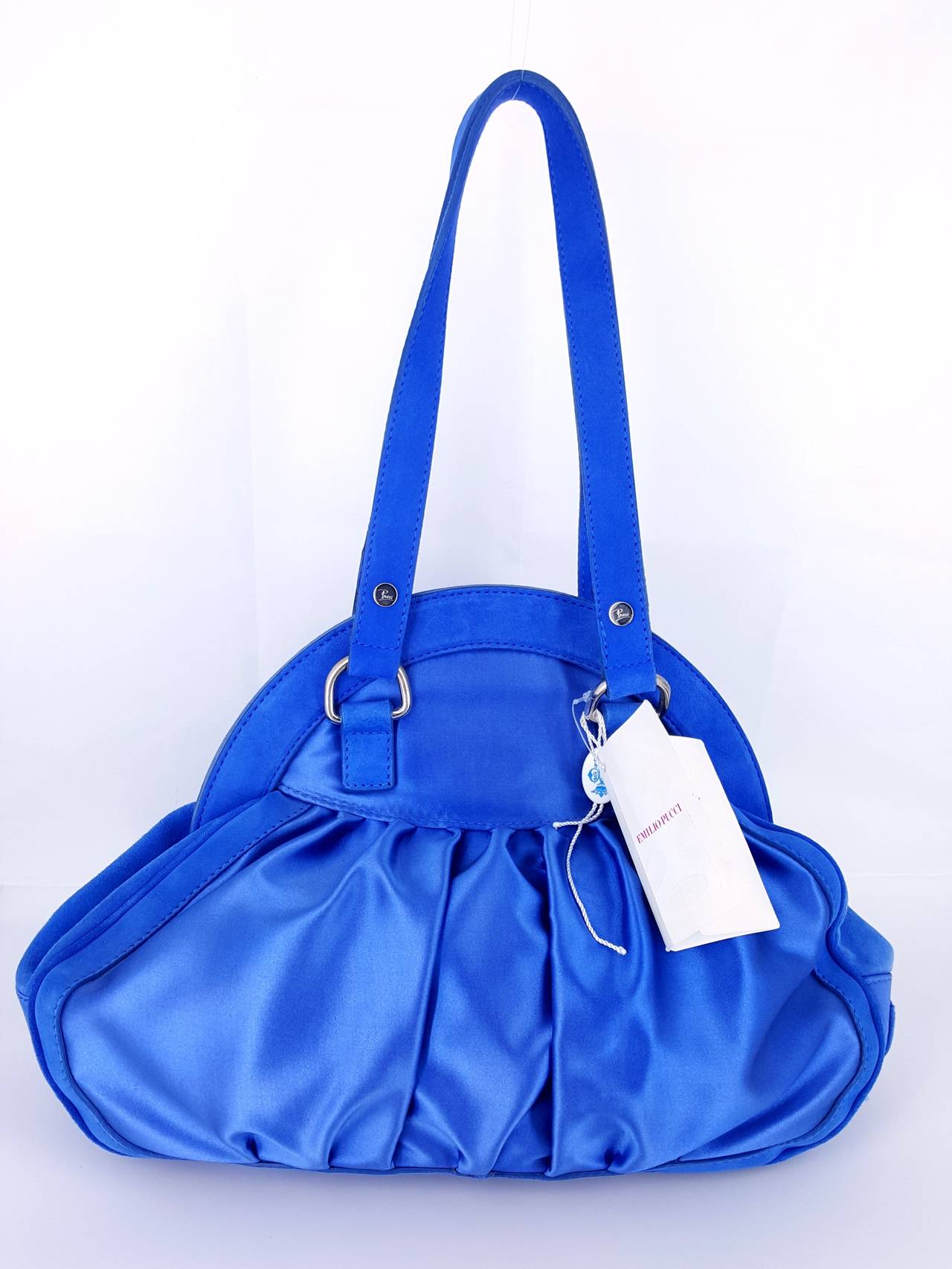 Pucci Cobalt Blue Satin And Suede Shoulder Bag - NWT  Great Color!