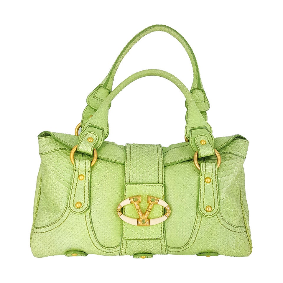 Gorgeous Valentino Python Satchel with Faux Ivory Clap With Jade. at ...