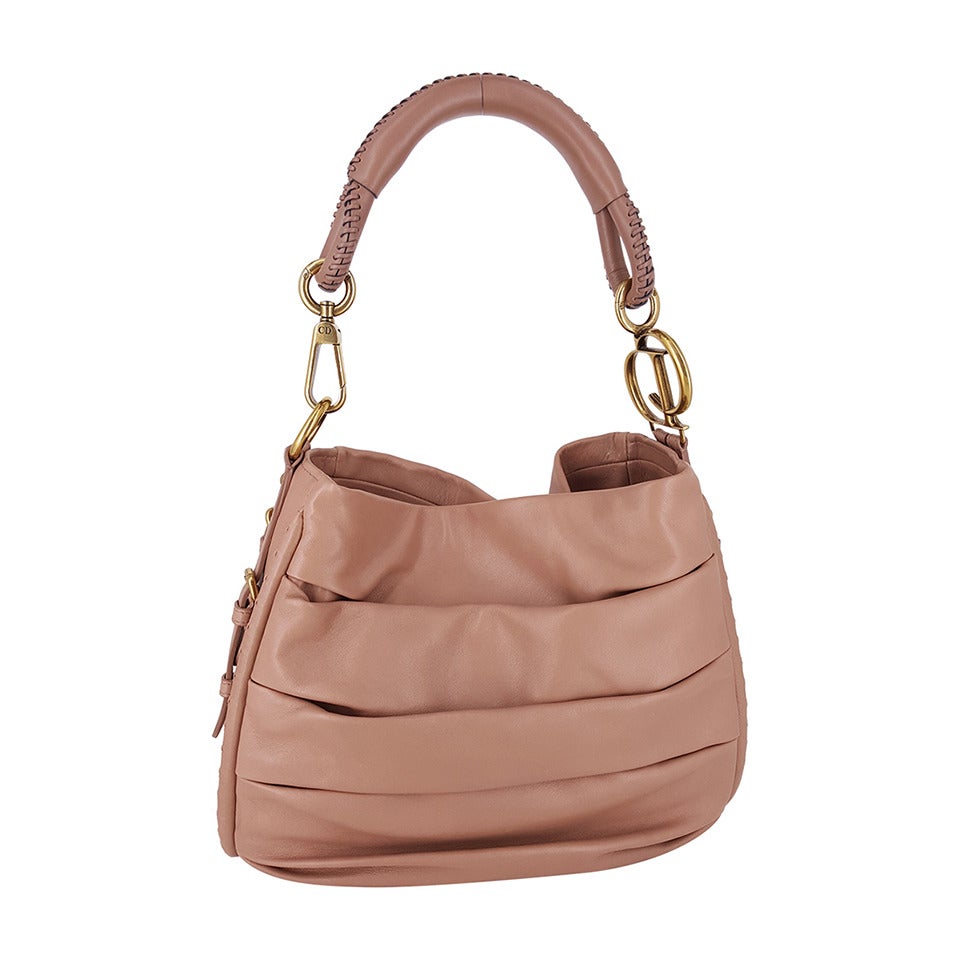 Beautiful Christian Dior Libertine Hobo In Soft Nude Calfskin With Gold Trim. For Sale