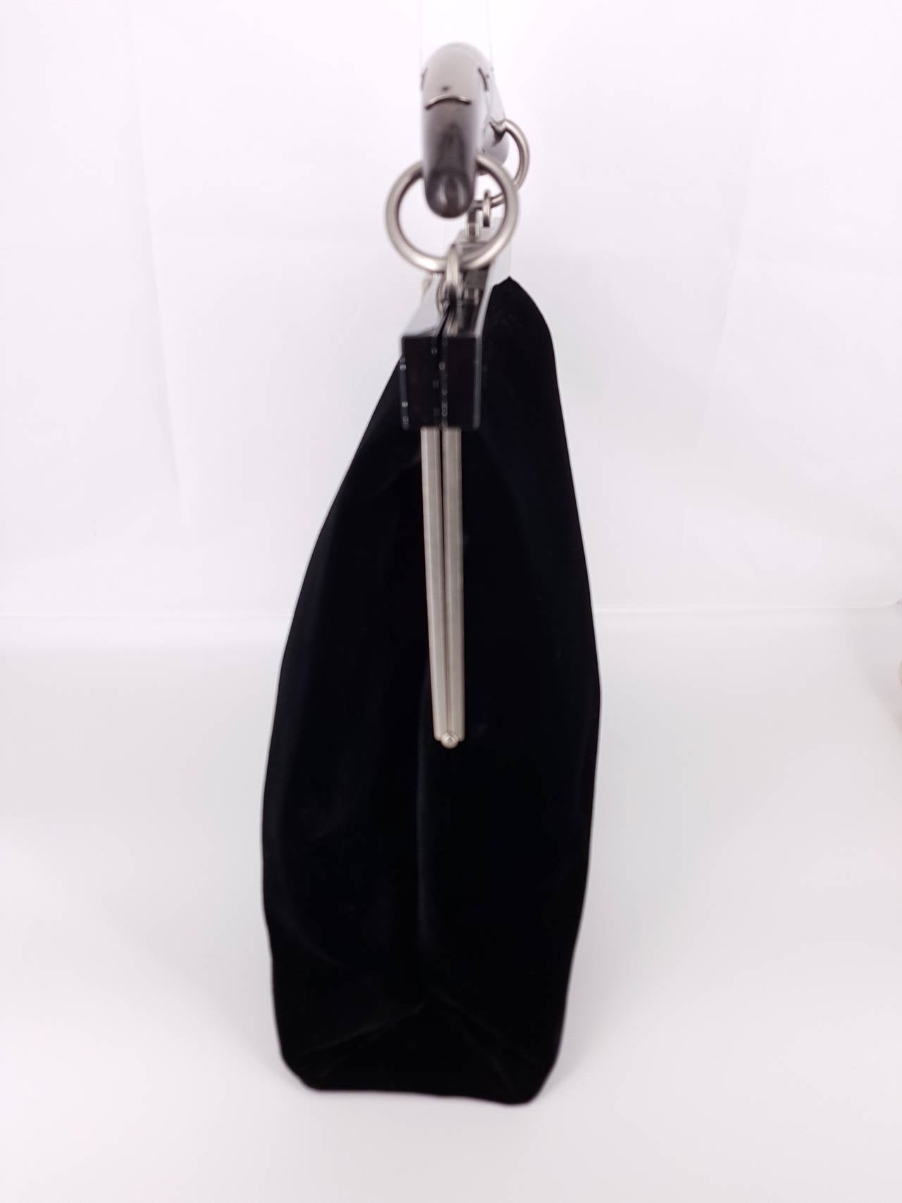 Women's YSL Limited Edition Black Velvet Mombasa Handbag With Lucite Horn Handle. For Sale