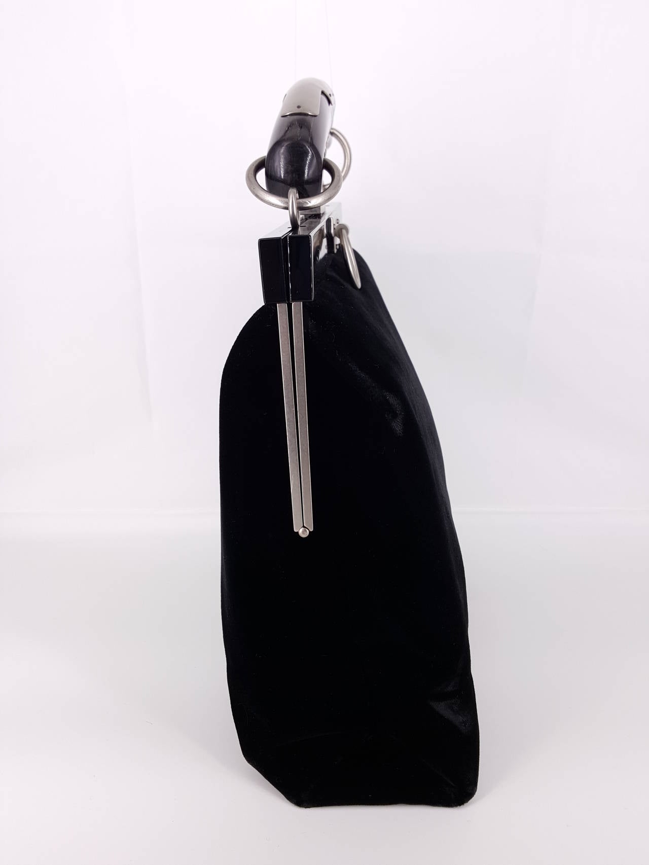 YSL Limited Edition Black Velvet Mombasa Handbag With Lucite Horn Handle. For Sale 1