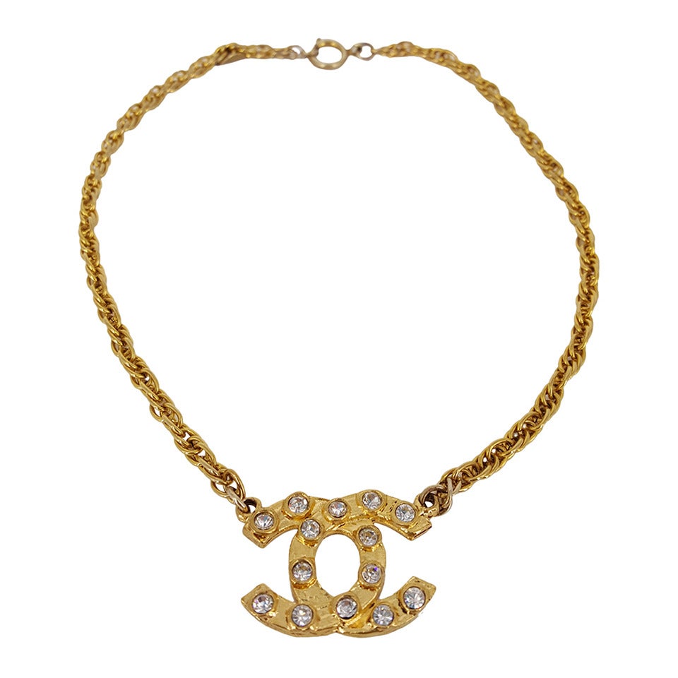 Vintage CHANEL Rhinestone  "CC" Drop Necklace.