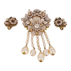Retro Stanley Hagler Brooch And Earrings With Seed Pearls & Baroque Pearls.