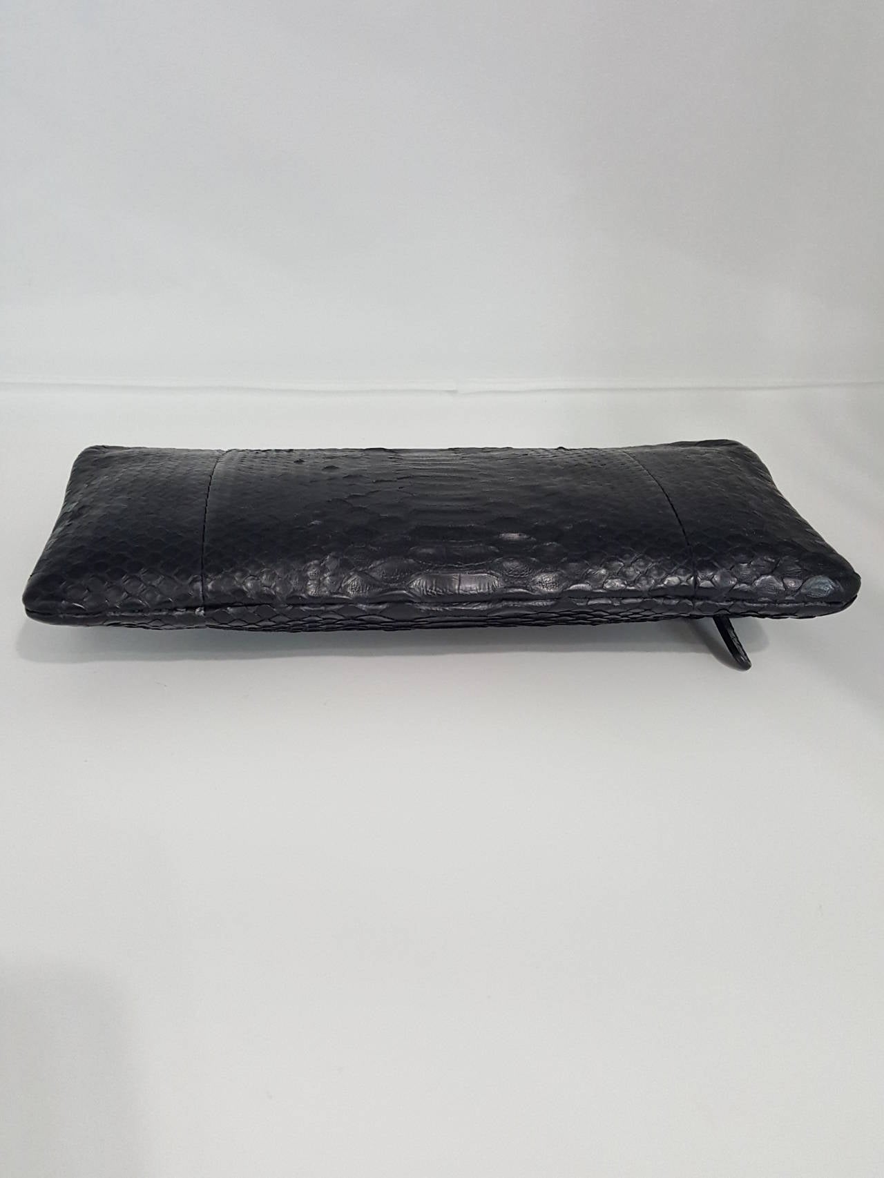 CHANEL Black Python Fold Over Clutch With Silver Hardware.  NWOT In New Condition In Delray Beach, FL