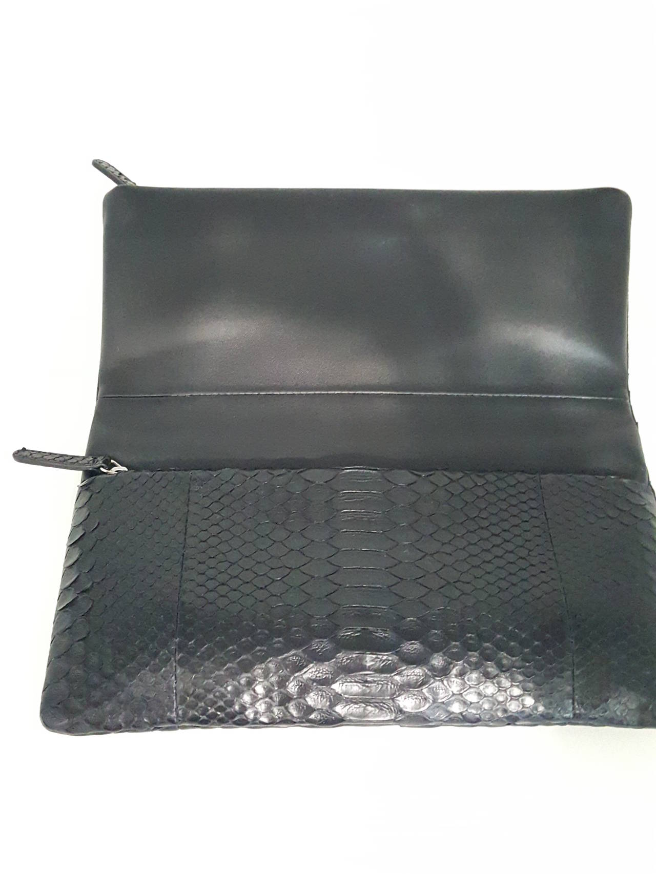 Women's CHANEL Black Python Fold Over Clutch With Silver Hardware.  NWOT